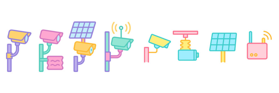 Diverse collection of surveillance cameras and solar panels designed for modern security systems