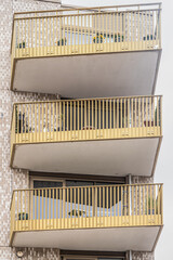 Yellow balconies of a modern apartment building in Amersfoort.