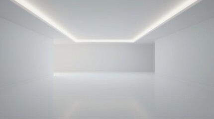 3D rendering of white room space with interior lighting and sun light cast the window shadow on the wall and floor,Perspective of minimal design architecture 