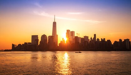 Obraz premium Golden sunset over NYC skyline