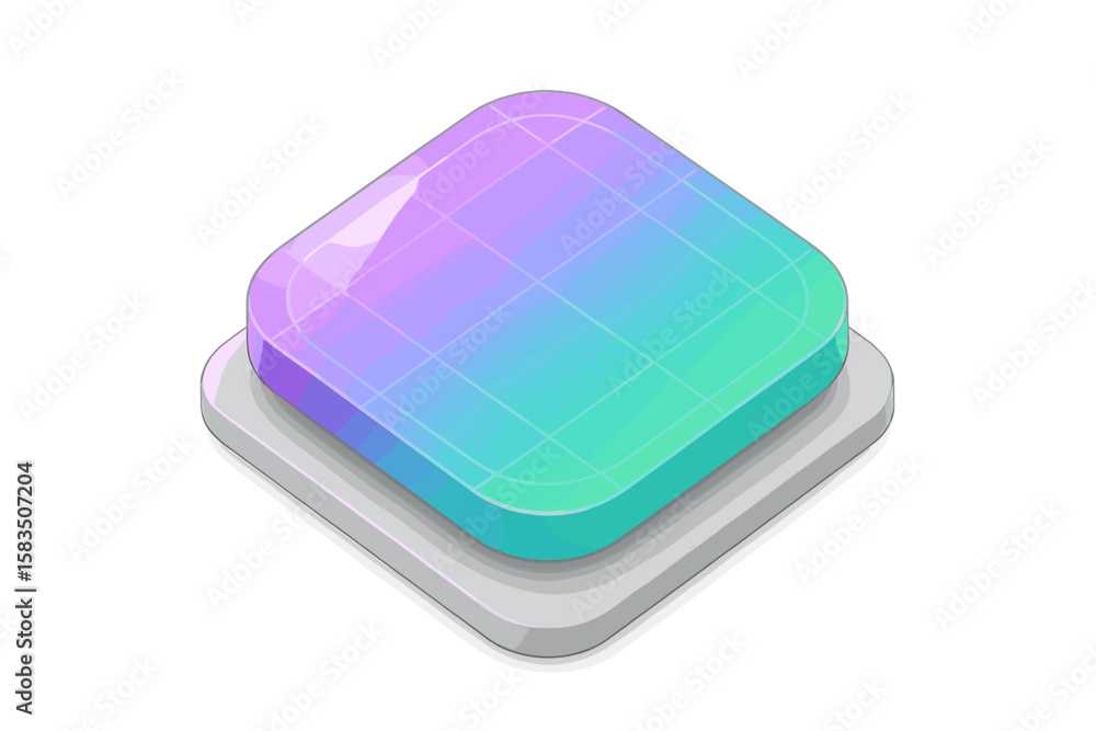 Poster colorful abstract design of a gradient square button with a shadow effect on a flat surface