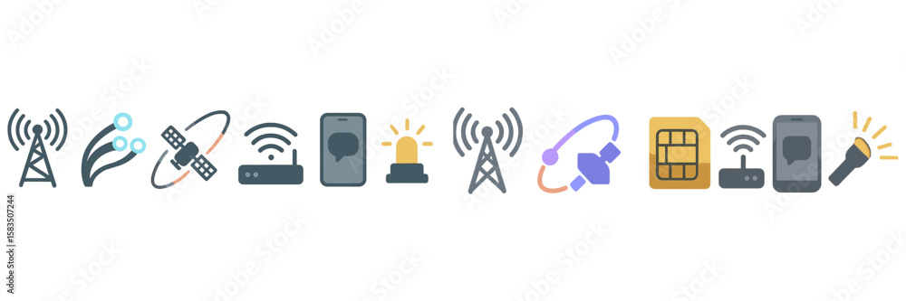 Poster various communication icons represent modern technology and connectivity used in digital interaction