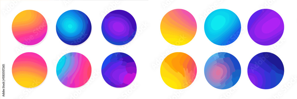 Poster colorful gradient spheres arranged in a visually appealing grid with vibrant hues and smooth transit