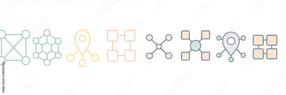 Poster modern graphic representation of interconnected data structures in pastel colors displayed on a ligh