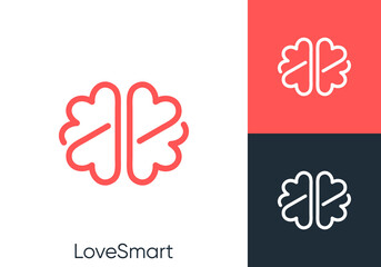 simple love brain logo design. smart brain innovation technology vector design inspiration