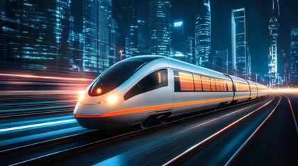 high speed train, 3d illustration on tower night background
