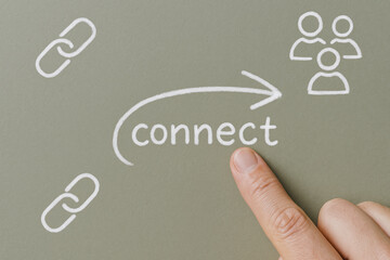 A guides an arrow symbolizing connection and collaboration between team members on a sage background