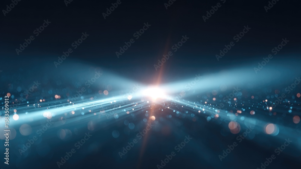 Aufkleber drone-style view of intersecting glowing lines and dot streams forming surreal fractal grid on deep 