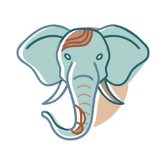 Illustrated elephant head with minimal lines and pastel colors concept of icon  