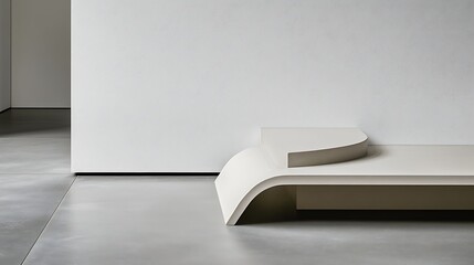 Modern, minimalist bench against a white wall