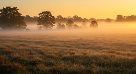 Obraz premium Foggy field at dawn