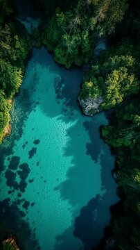 Aerial View of Turquoise Lake in Forest