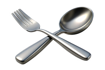Polished silver fork and spoon crossed cutlery metal