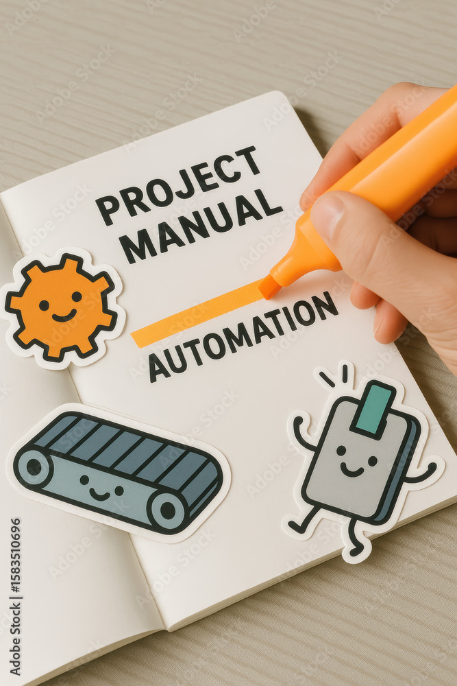 Poster a project manual highlights automation processes through engaging visuals symbolizing efficiency and