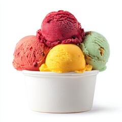 A white bowl filled with different colored ices