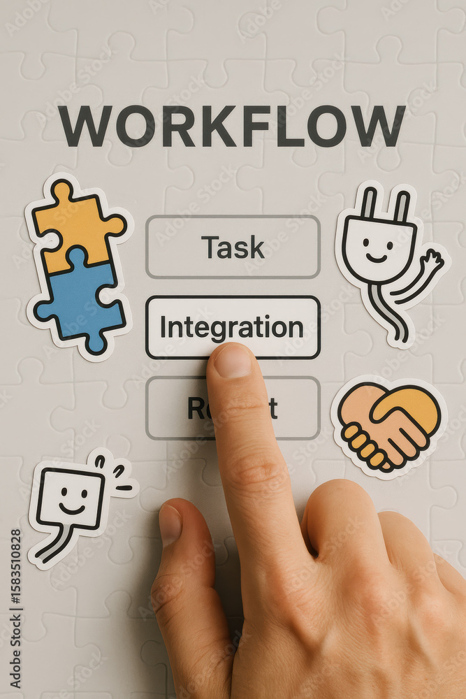 Poster a selects integration on a workflow interface symbolizing connection and collaboration