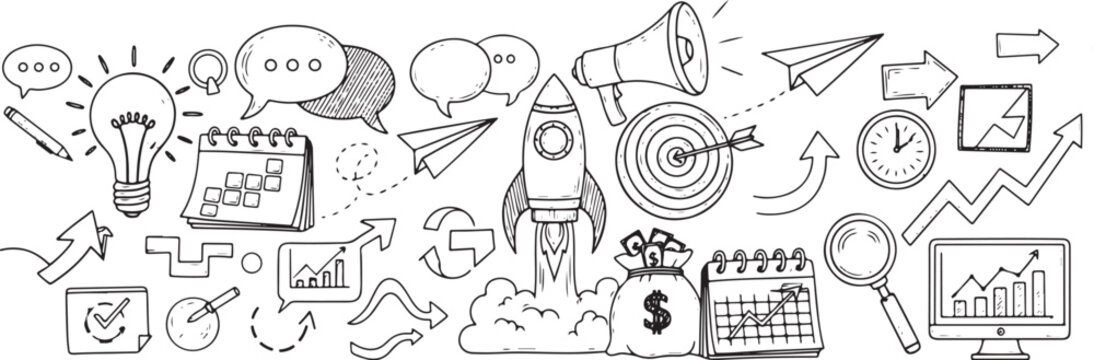 Vector art of business startup and growth concept doodles
