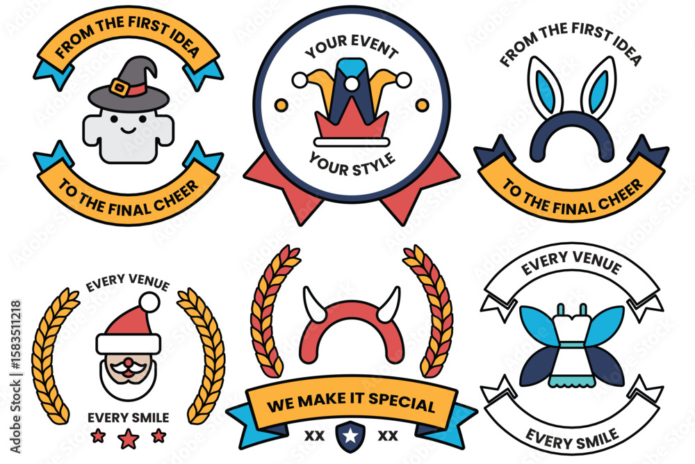 Poster set of illustrations in party and event concepts in line drawing style