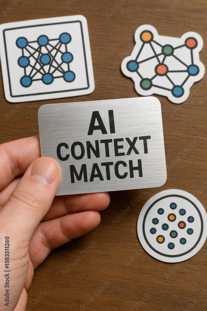 Aufkleber a metal card with ai context match symbolizes precision and analysis within neural network framework