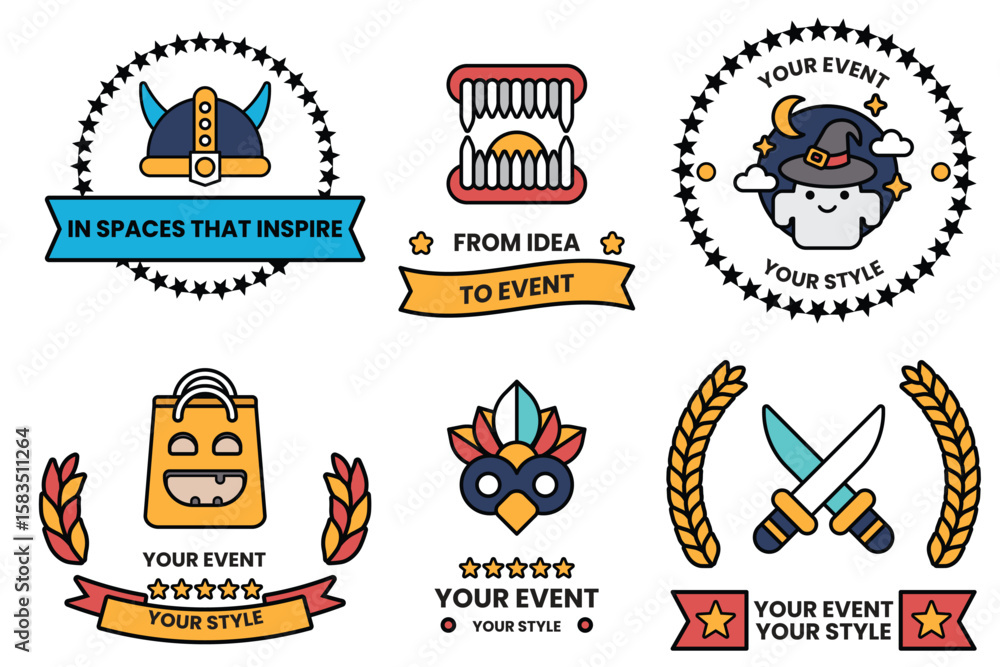 Poster set of illustrations in party and event concepts in line drawing style