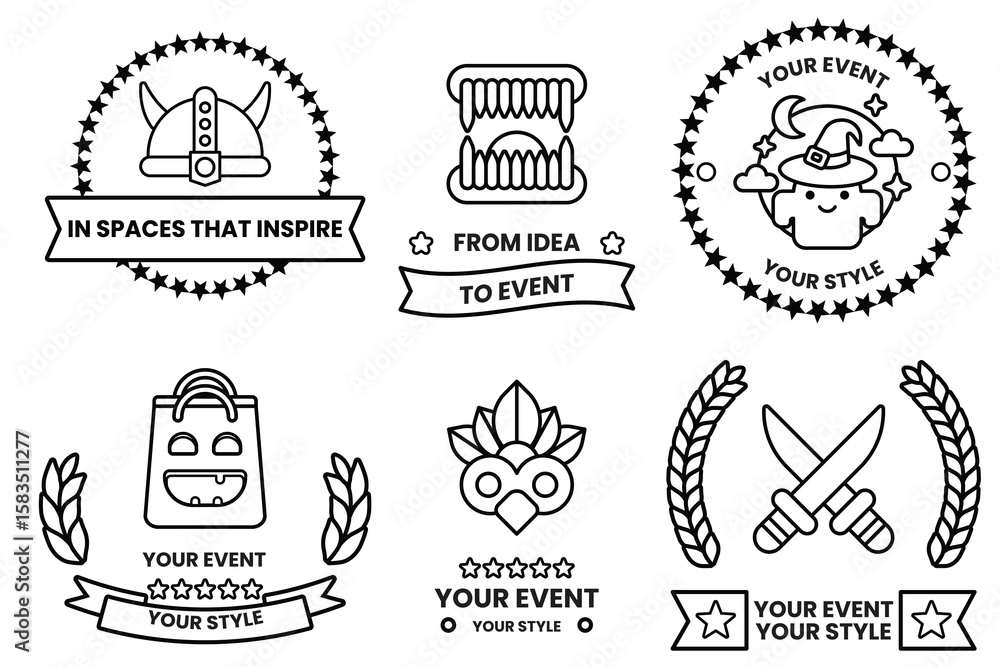 Poster set of illustrations in party and event concepts in line drawing style