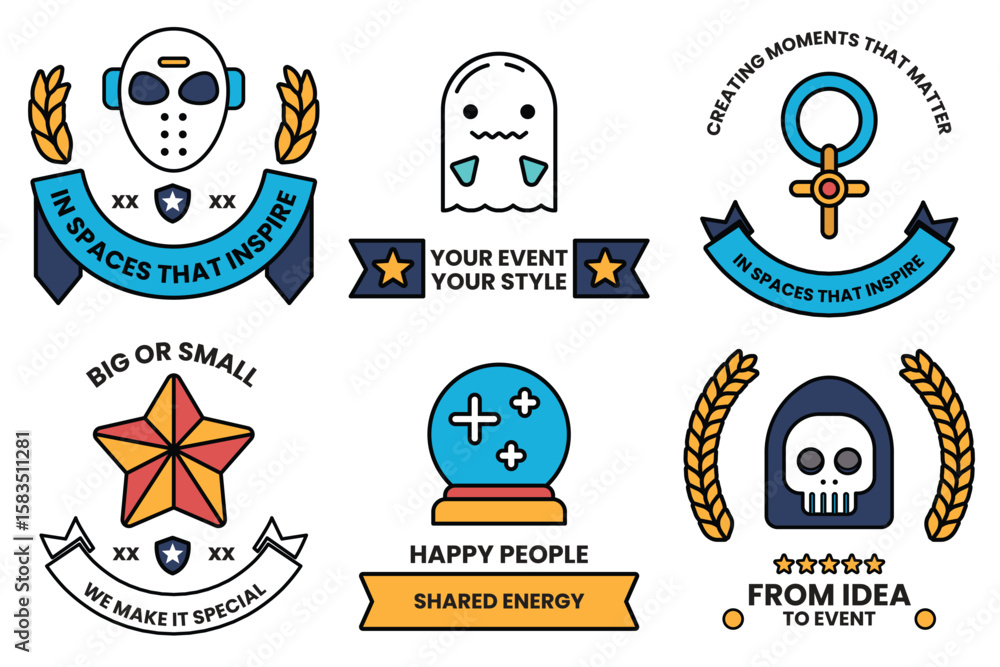 Poster set of illustrations in party and event concepts in line drawing style