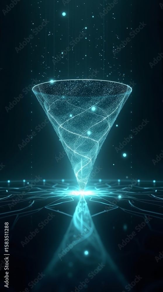 Poster vertical minimal data whirlpool glowing in futuristic mint palette, used in ads and websites.