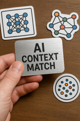 A metal card with AI context match symbolizes precision and analysis within neural network frameworks for business insights