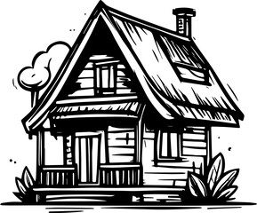 Cozy cabin in the woods or forest farmhouse logotype icon