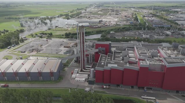 Aerial View of HVC Waste-to-Energy Plant in Alkmaar from Elevated Angle