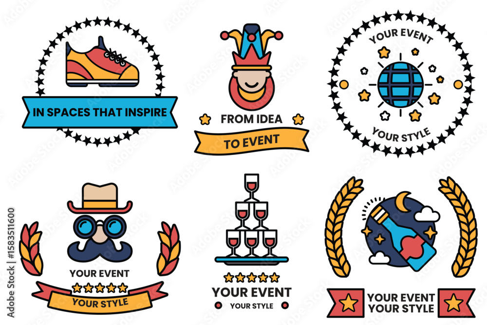 Poster set of illustrations in party and event concepts in line drawing style