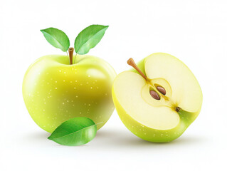 apple with cut in half and water droplets isolated on white background