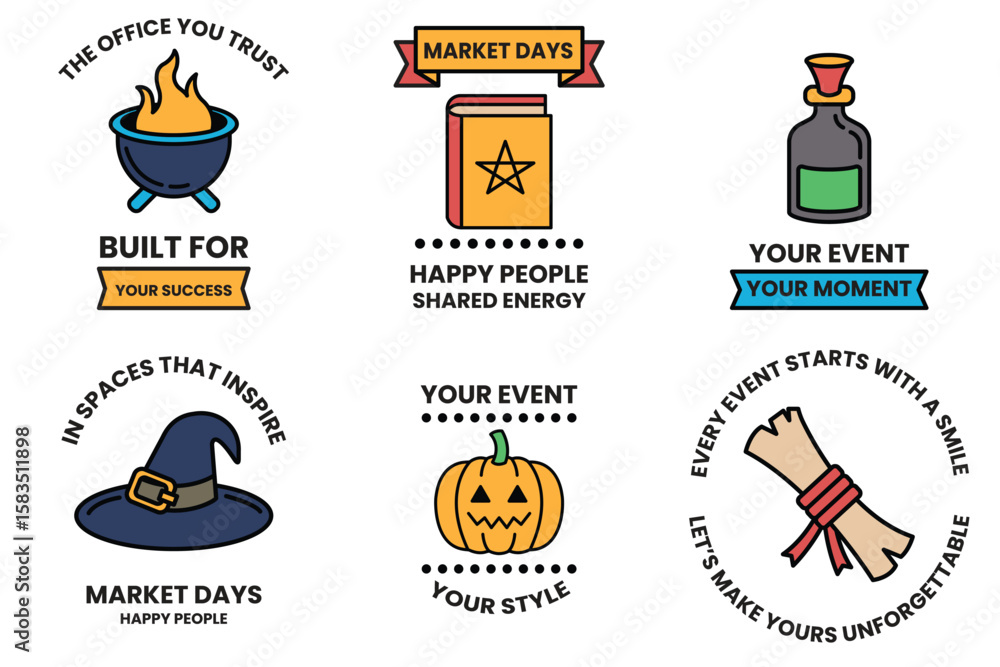 Poster set of illustrations in party and event concepts in line drawing style