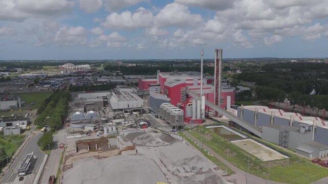 Aerial Drone Flyover of HVC Waste-to-Energy Plant in Alkmaar, Netherlands