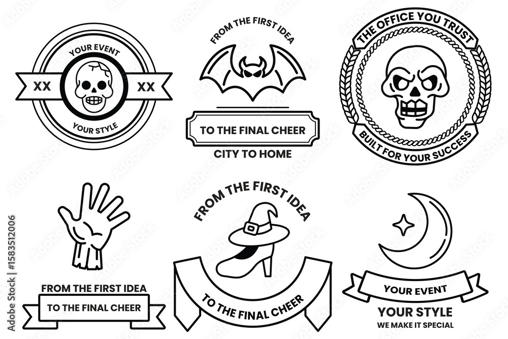 Poster set of illustrations in party and event concepts in line drawing style