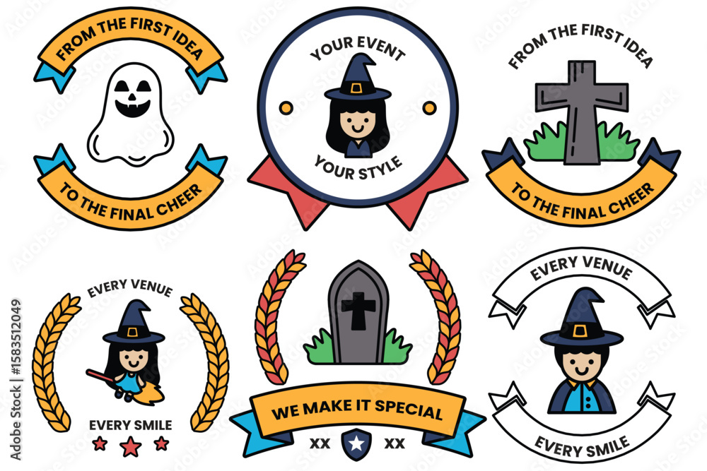 Poster set of illustrations in party and event concepts in line drawing style