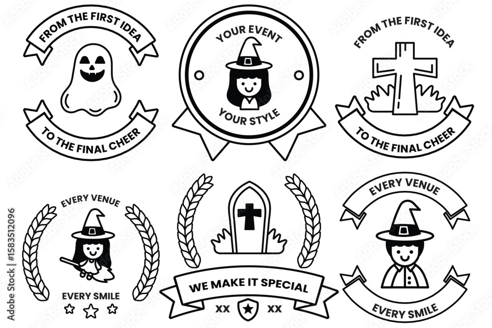 Poster set of illustrations in party and event concepts in line drawing style