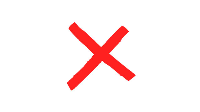 Hand drawn paint brush red cross mark vector illustration. Grunge bold red x sign. Red cross marker icon.