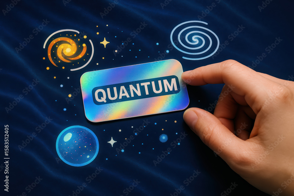 Poster a interacts with a holographic element symbolizing complex energy sets and dynamic digital particles