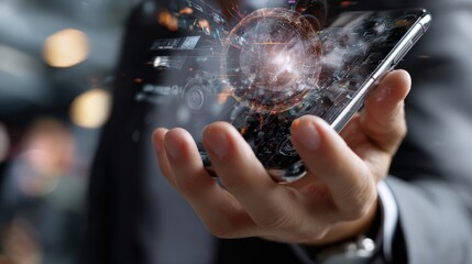 Innovative technology activation business office digital content corporate environment close-up view future concept