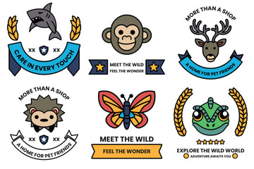 Set of illustrations in the concept of various animals in line drawing style