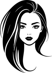 Beautiful female face with long hair Style isolated on white background 