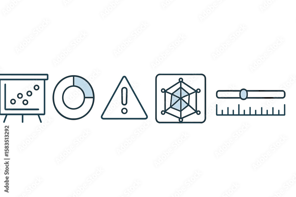 Poster infographic elements depicting data analysis tools and methods for graphical representation