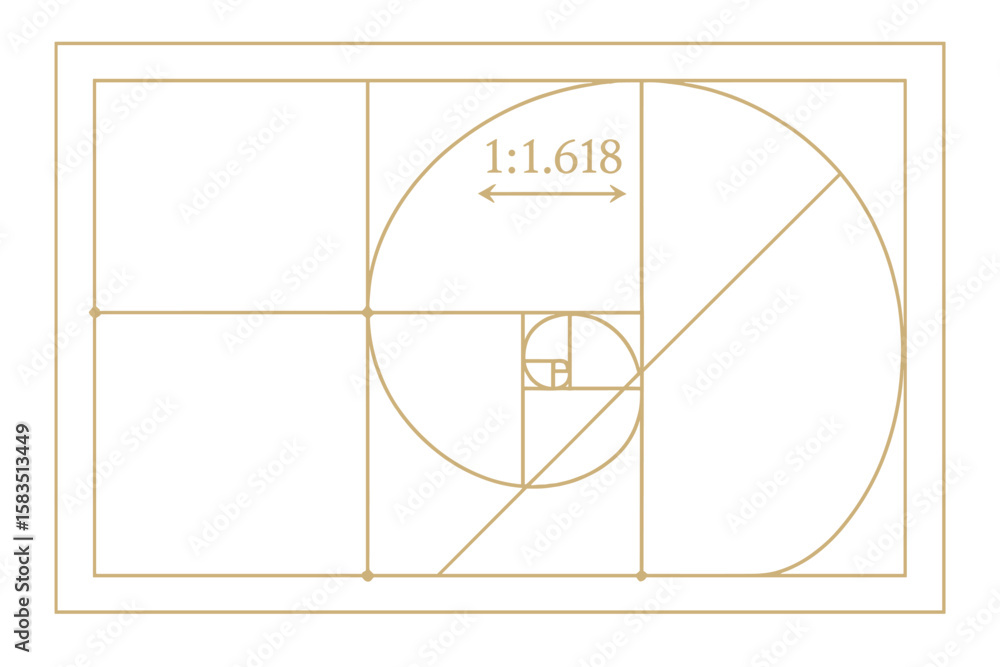 Poster golden ratio layout demonstrated with geometric patterns and circles in a minimalist design