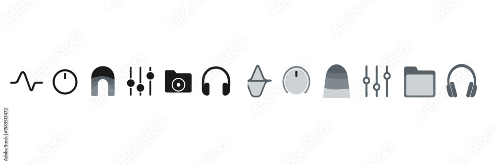 Poster collection of audio and sound icons created in a modern style for digital design projects and applic