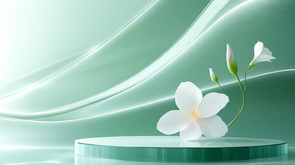 Light green background, glass texture flat podium, simple background