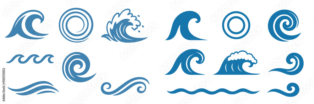 Poster various wave illustrations showcasing different styles and forms in a creative design layout