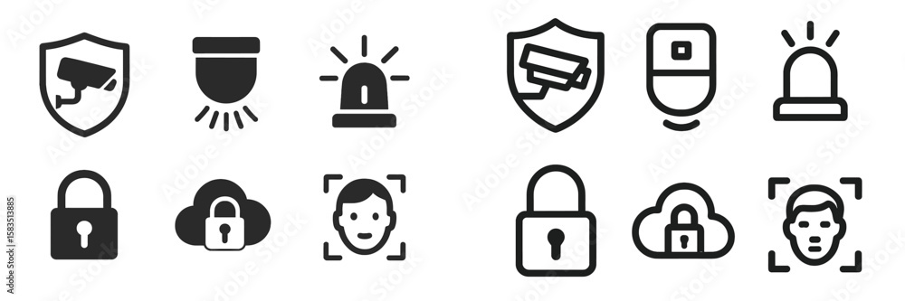 Poster security icons illustrate monitoring and protection for surveillance systems and personal data priva