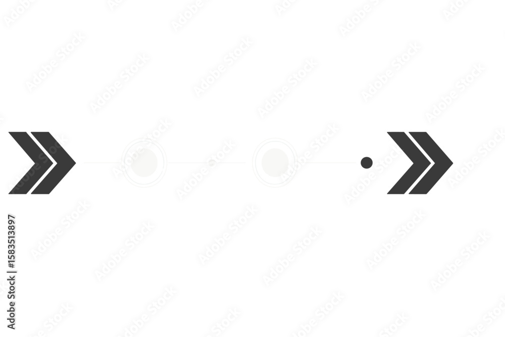 Poster visual design featuring abstract arrows and circles in a minimalist white background with contrastin