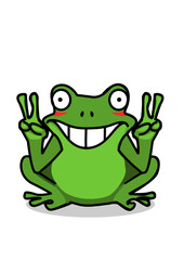 Illustration of a frog making the victory sign with both hands